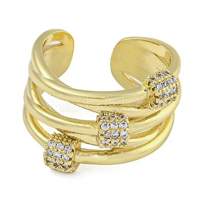 Brass Micro Pave Clear Cubic Zirconia Open Cuff Rings RJEW-Z046-05G-01-1