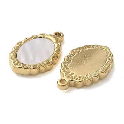 Oval 304 Stainless Steel Natural Shell Pendants Ion Plating(IP) STAS-U037-01G-02-1
