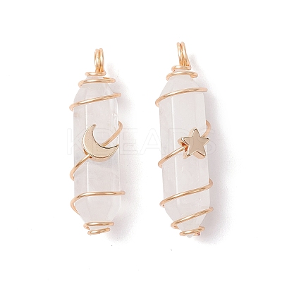 Natural Quartz Crystal Copper Wire Wrapped Pointed Pendants PALLOY-JF02535-01-1