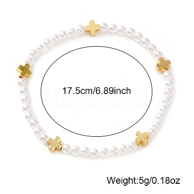 Minimalist Round Imitation Pearl & Brass Cross Beaded Stretch Bracelets MM4017-1