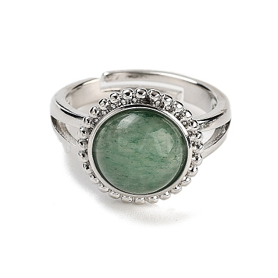Natural Green Aventurine Round Adjustable Rings RJEW-K271-02P-05-1