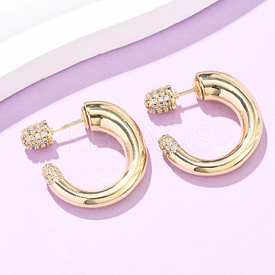 Brass Micro Pave Cubic Zirconia C-Shaped Stud Earrings EJEW-B153-05G-1