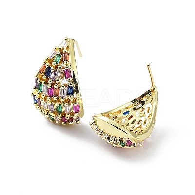 Rack Plating Brass Cubic Zirconia Teardrop Stud Earrings LS-EJEW-F329-02G-1