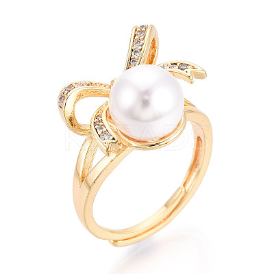 Bowknot Brass Micro Pave Clear Cubic Zirconia Adjustable Ring Settings KK-T076-27G-1