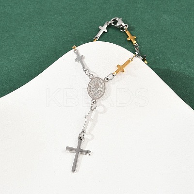 201 Stainless Steel Oval with Saint Benedict Charm Bracelets BJEW-B143-01GP-1