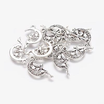 Tibetan Style Alloy Moon with Fairy Pendants TIBEP-Q043-031-RS-1