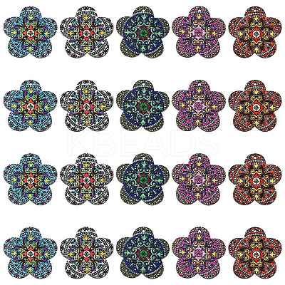 30Pcs 5 Colors Printed Natural Basswood Pendants WOOD-CJ0001-86-1