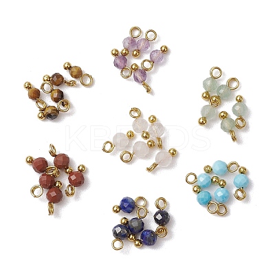 7Pcs 7 Styles Natural Red Jasper & Tiger Eye & Rose Quartz & Green Aventurine & Magnesite & Lapis Lazuli & Amethyst Faceted Round Charms PALLOY-JF03452-1