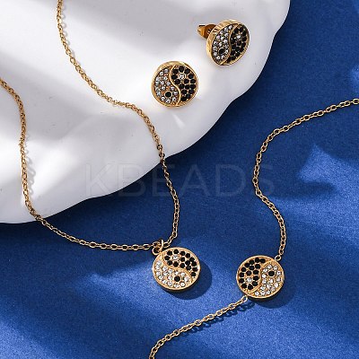 Yin-yang 304 Stainless Steel Rhinestone Pendant Necklaces & Bracelets & Stud Earrings Sets for Women SJEW-C004-17G-1