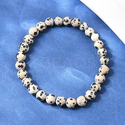 Natural Dalmatian Jasper Jasper Round Beaded Bracelets BJEW-G073-16-1
