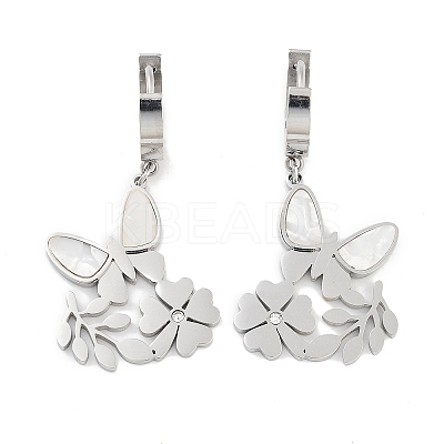 Left and Right Butterfly 304 Stainless Steel Shell Dangle Earrings EJEW-L283-067P-1