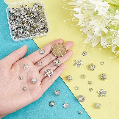 160Pcs 8 Style 304 & 316 Stainless Steel Fancy Bead Caps STAS-UN0038-80-1