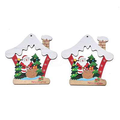 Christmas Theme Single-Sided Printed Wood Big Pendants WOOD-N005-64-1