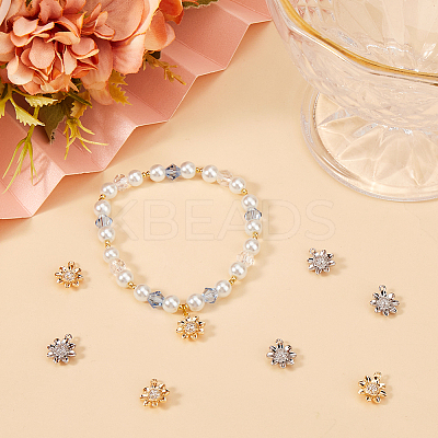 8Pcs 2 Colors Brass Micro Pave Clear Cubic Zirconia Charms KK-BBC0014-87-1