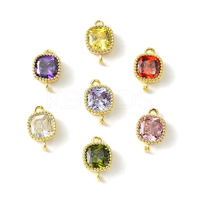 10Pcs 7 Colors Golden Plated Brass Pave Cubic Zirconia Connector Charms KK-CJ0002-27-1
