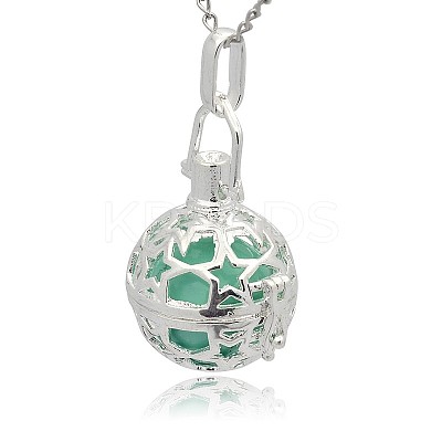 Silver Color Plated Brass Hollow Round Cage Pendants KK-J226-09S-1