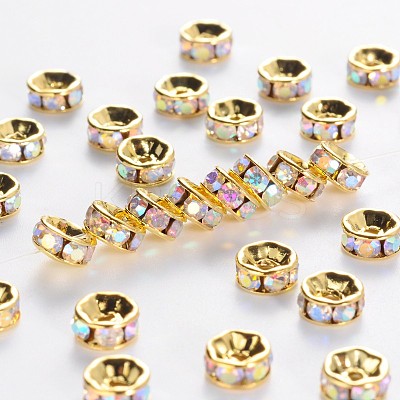 Brass Grade A Rhinestone Spacer Beads RSB037NF-02G-1