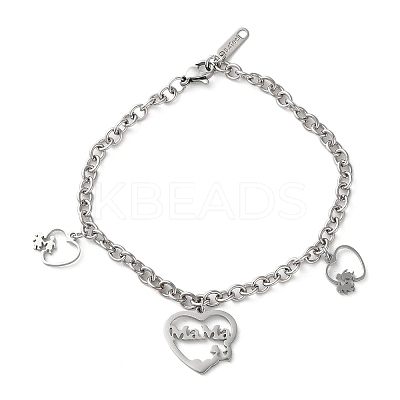 Mother's Day 304 Stainless Steel Charm Bracelets BJEW-A036-03P-1