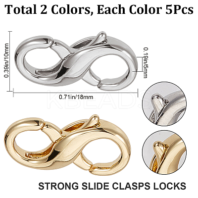 10Pcs 2 Colors Brass Double Opening Lobster Claw Clasps KK-CN0002-03-1