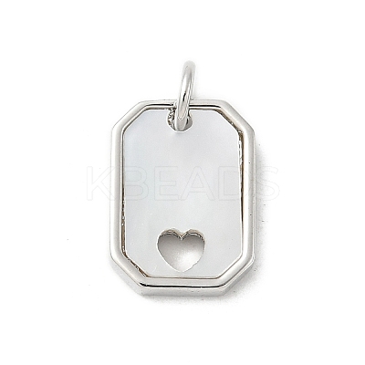 Brass Pave Natural White Shell Hollow Heart Rectangle Charms with Jump Rings KK-S522-16P-1