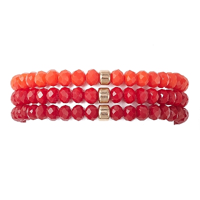 3Pcs Faceted Imitation Jade & Opaque Glass Rondelle Beaded Stretch Bracelets for Women BJEW-JB12563-05-1
