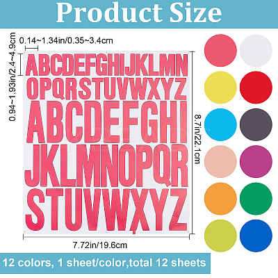 12 Sheets 12 Colors PVC Alphabet Decorative Stickers DIY-CP0008-60-1