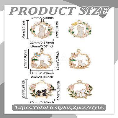 12Pcs 3 Styles 2 Colors Cat & Flower Alloy Enamel Pendants ENAM-LP0002-54-1