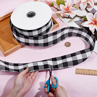 Polyester Tartan Wired Ribbon OCOR-WH0077-087A-1