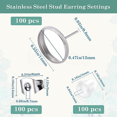 100Pcs Flat Round Stainless Steel Stud Earring Settings STAS-SP0001-61D-P-1
