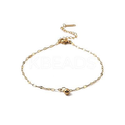 304 Stainless Steel Round Ball Tassel Dapped Chain Anklets for Women AJEW-G070-01G-1