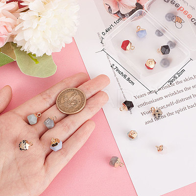 14 Pcs 7 Styles Electroplate Mixed Gemstone Charms G-BBC0001-08-1