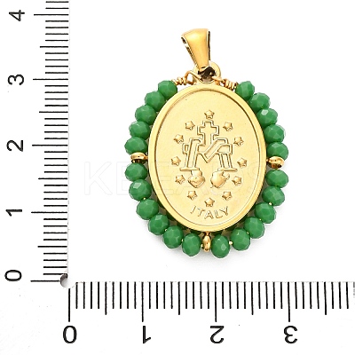 Ion Plating(IP) 304 Stainless Steel Faceted Rondelle Grass Wrapped Oval Pendants STAS-Z100-04G-09-1