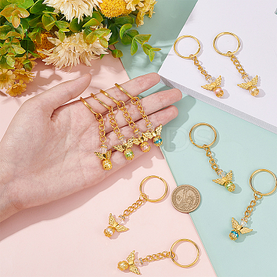 10Pcs 10 Color Tibetan Style Alloy Angeltee with ABS Plastic Imitation Pearl Beaded Charms Keychains KEYC-PH01510-1