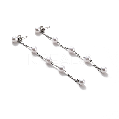 Round Plastic Pearl Beaded Long Chain Dangle Stud Earrings STAS-D179-04P-01-1