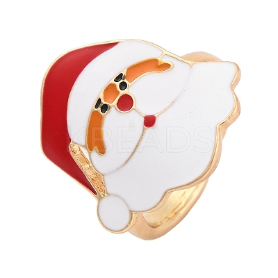 Christmas Theme Alloy Enamel Open Cuff Ring RJEW-C106-02C-KCG-1