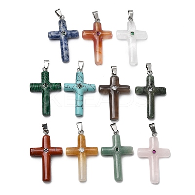 Natural & Synthetic Mixed Gemstone Cross Pendants KK-D021-04P-1