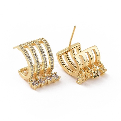 Clear Cubic Zirconia Arch with Diamond Dangle Stud Earrings EJEW-C040-02G-1