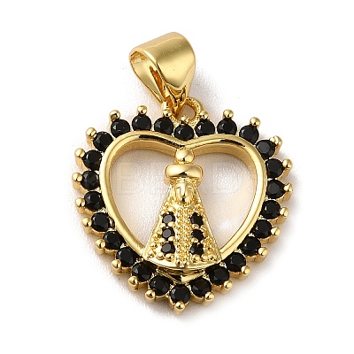 Rack Plating Brass Micro Pave Black Cubic Zirconia Pendants KK-F853-02G-1