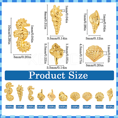 1000pcs 10 Styles Marine Theme Alloy with Brass Cabochons MRMJ-SC0001-33-1