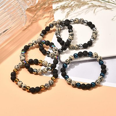 Matte Stone Round Beads Stretch Bracelets for Men Women BJEW-JB06875-1