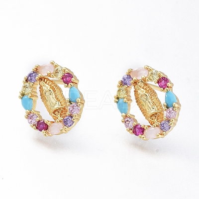 Brass Micro Pave Cubic Zirconia Ear Studs EJEW-G279-03G-02-1