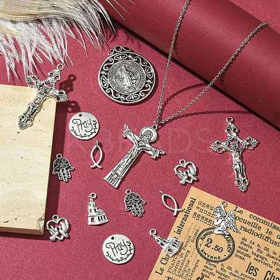 100Pcs 10 Styles Tibetan Style Alloy Pendants TIBEP-CJ0003-52-1