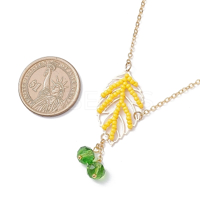 Handmade Glass Seed Beaded Leaf Shape Pendant Brass Cable Chain Necklaces for Women NJEW-MZ00127-03-1