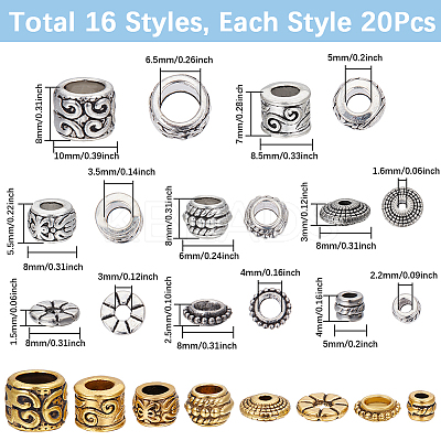 320Pcs 16 Styles Tibetan Style Alloy Beads FIND-SP0003-03-1