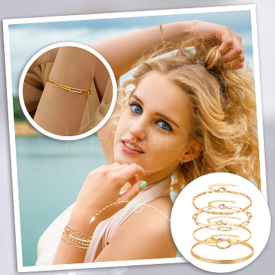 6Pcs 6 Styles Brass Chain Bracelets for Women BJEW-PH0004-50-1