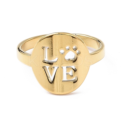 Ion Plating(IP) 304 Stainless Steel Word Love Adjustable Ring for Women RJEW-I097-01G-1
