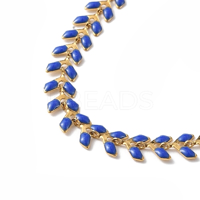 Enamel Ear of Wheat Link Chain Necklace NJEW-P220-02G-1