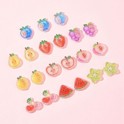 20Pcs 10 Styles Cherry/Pear/Lemon/Grape/Blueberry/Peach/Apple/Watermelon/Fruit Transparent Epoxy Resin Decoden Cabochons RESI-FS0001-93-1