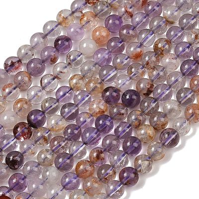 Natural Purple Phantom Quartz Lodolite Quartz Beads Strands G-R446-6mm-01A-1