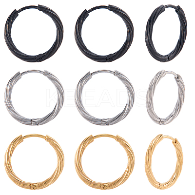 18Pcs 3 Colors 303 Stainless Steel Twist Hoop Earrings for Women EJEW-SC0001-81A-1